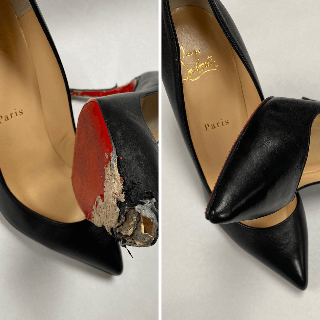 Dog ate your Louboutin- Toe rebuild, heel repair, add protective soles