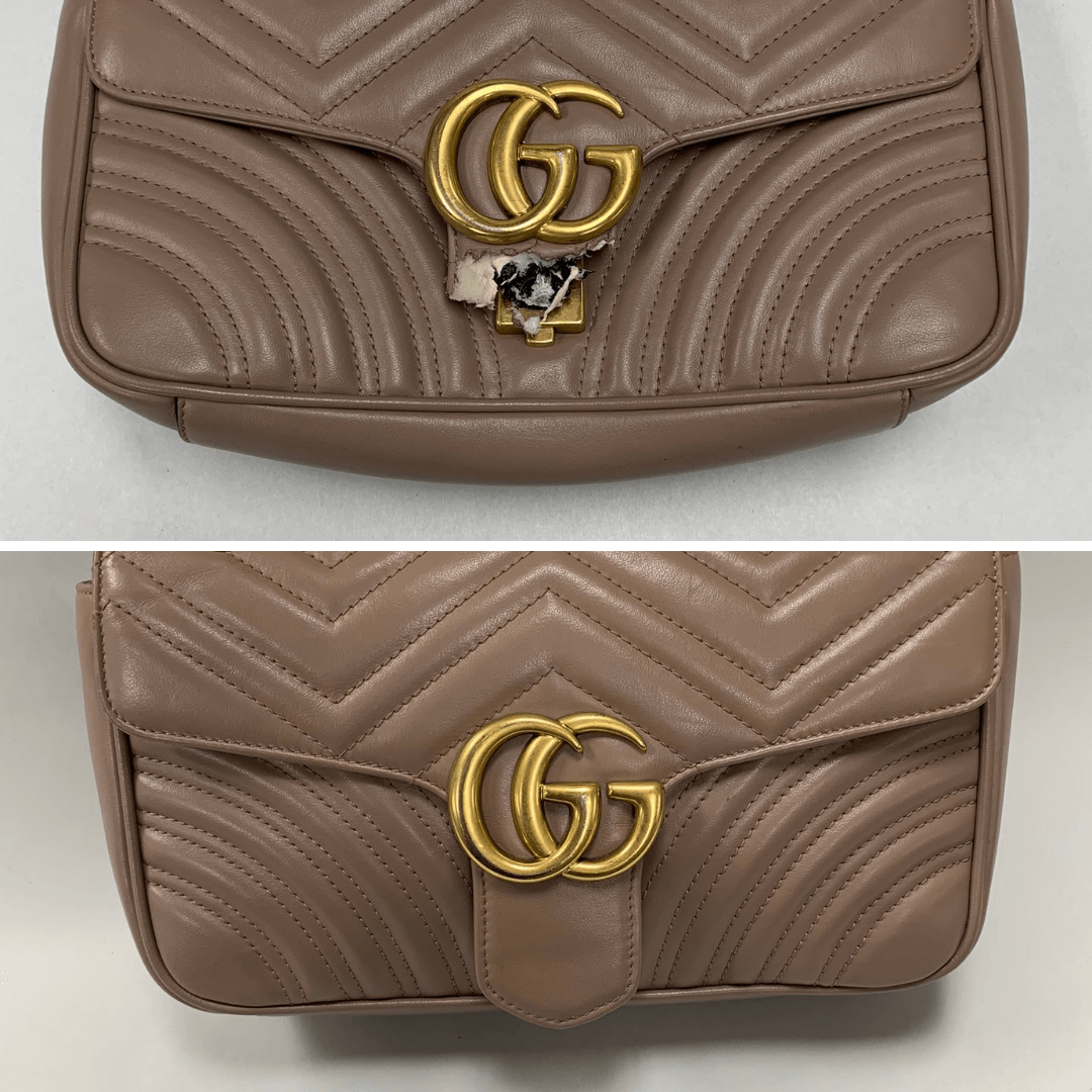 Gucci handbag tab closure repair