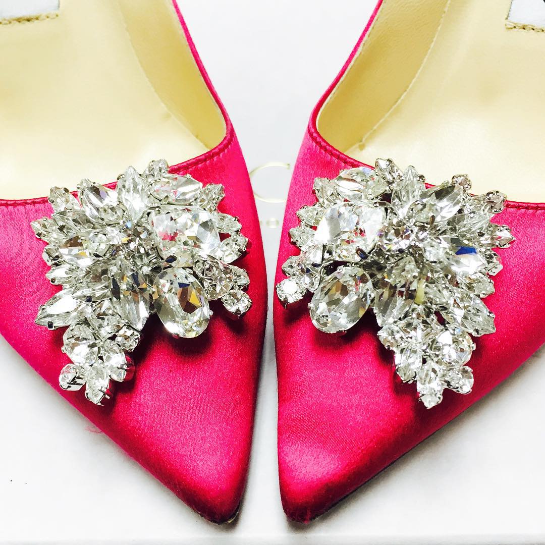 Pink Satin Woman's Jeweled Shoes