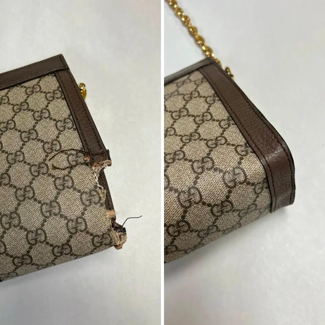 Gucci dog-chewed leather rebuild